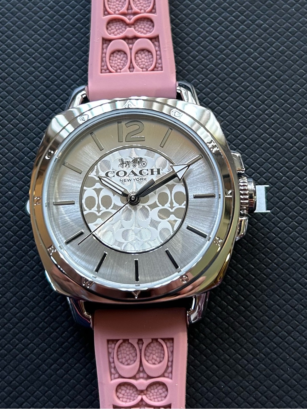 Coach Boyfriend Watch With 34mm Silver Face & Pink Silicone Band - Picture 2 of 8